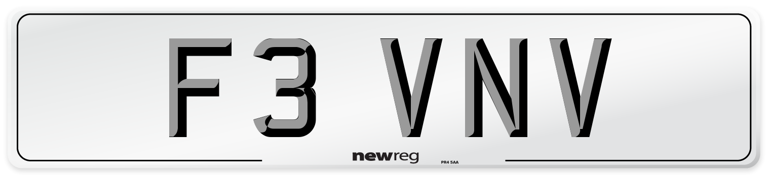 F3 VNV Number Plate from New Reg